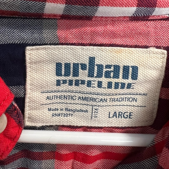 Urban Pipeline Men’s Button Down Red Plaid Shirt Size Large - Picture 2 of 3